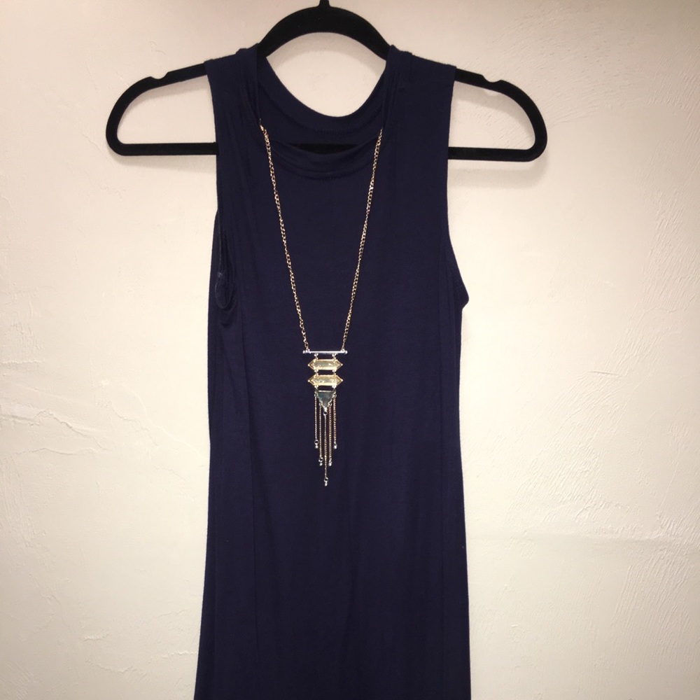 Navy blue sleeveless dress with attached neckless